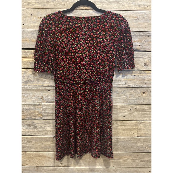 Topshop Women's Black Velvet Floral Dress US Size 4 V Neck Short Sleeve - Picture 6 of 8
